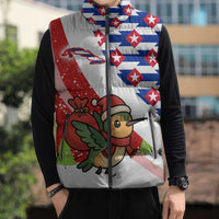 Cuba Christmas Sleeveless Puffer Jacket with Santa Hummingbird Cuban Flag Feliz Navidad and Snowflake - Wonder Print Shop