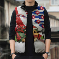 Cuba Christmas Sleeveless Puffer Jacket with Santa Hummingbird Cuban Flag Feliz Navidad and Snowflake - Wonder Print Shop