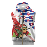 Cuba Christmas Sleeveless Zip Hoodie with Santa Hummingbird Cuban Flag Feliz Navidad and Snowflake - Wonder Print Shop