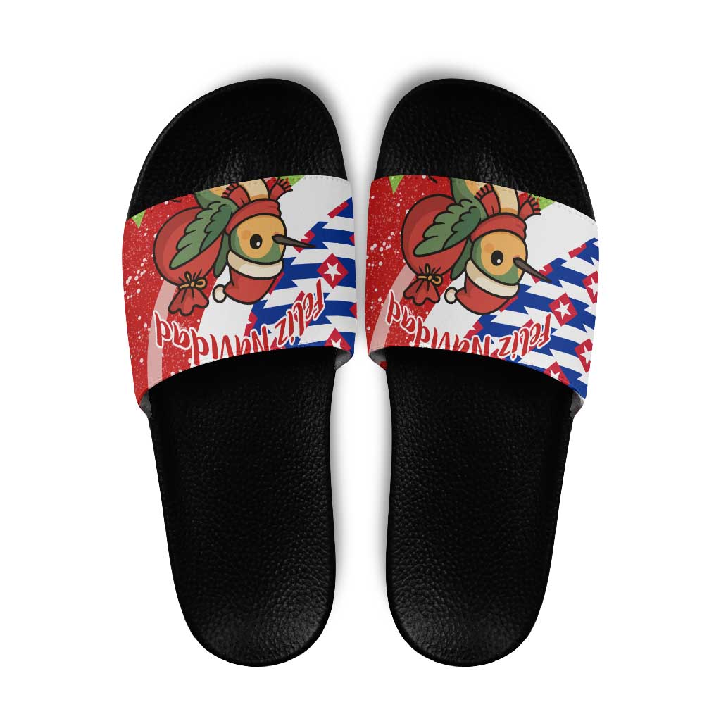 Cuba Christmas Slide Sandals with Santa Hummingbird Cuban Flag Feliz Navidad and Snowflake - Wonder Print Shop