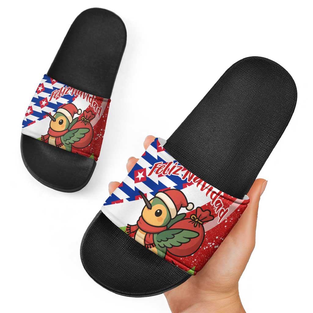 Cuba Christmas Slide Sandals with Santa Hummingbird Cuban Flag Feliz Navidad and Snowflake - Wonder Print Shop