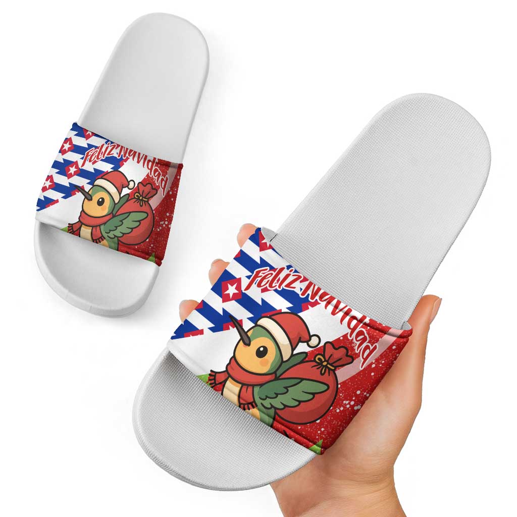 Cuba Christmas Slide Sandals with Santa Hummingbird Cuban Flag Feliz Navidad and Snowflake - Wonder Print Shop