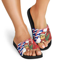 Cuba Christmas Slide Sandals with Santa Hummingbird Cuban Flag Feliz Navidad and Snowflake - Wonder Print Shop