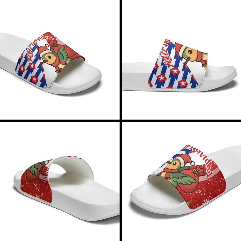 Cuba Christmas Slide Sandals with Santa Hummingbird Cuban Flag Feliz Navidad and Snowflake - Wonder Print Shop