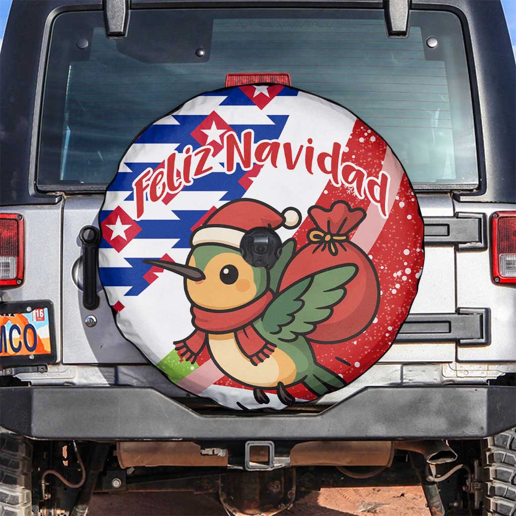Cuba Christmas Spare Tire Cover with Santa Hummingbird Cuban Flag Feliz Navidad and Snowflake - Wonder Print Shop