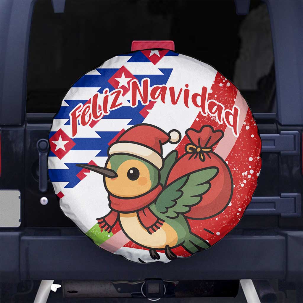 Cuba Christmas Spare Tire Cover with Santa Hummingbird Cuban Flag Feliz Navidad and Snowflake - Wonder Print Shop