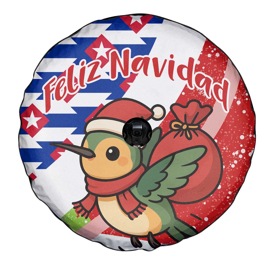 Cuba Christmas Spare Tire Cover with Santa Hummingbird Cuban Flag Feliz Navidad and Snowflake - Wonder Print Shop