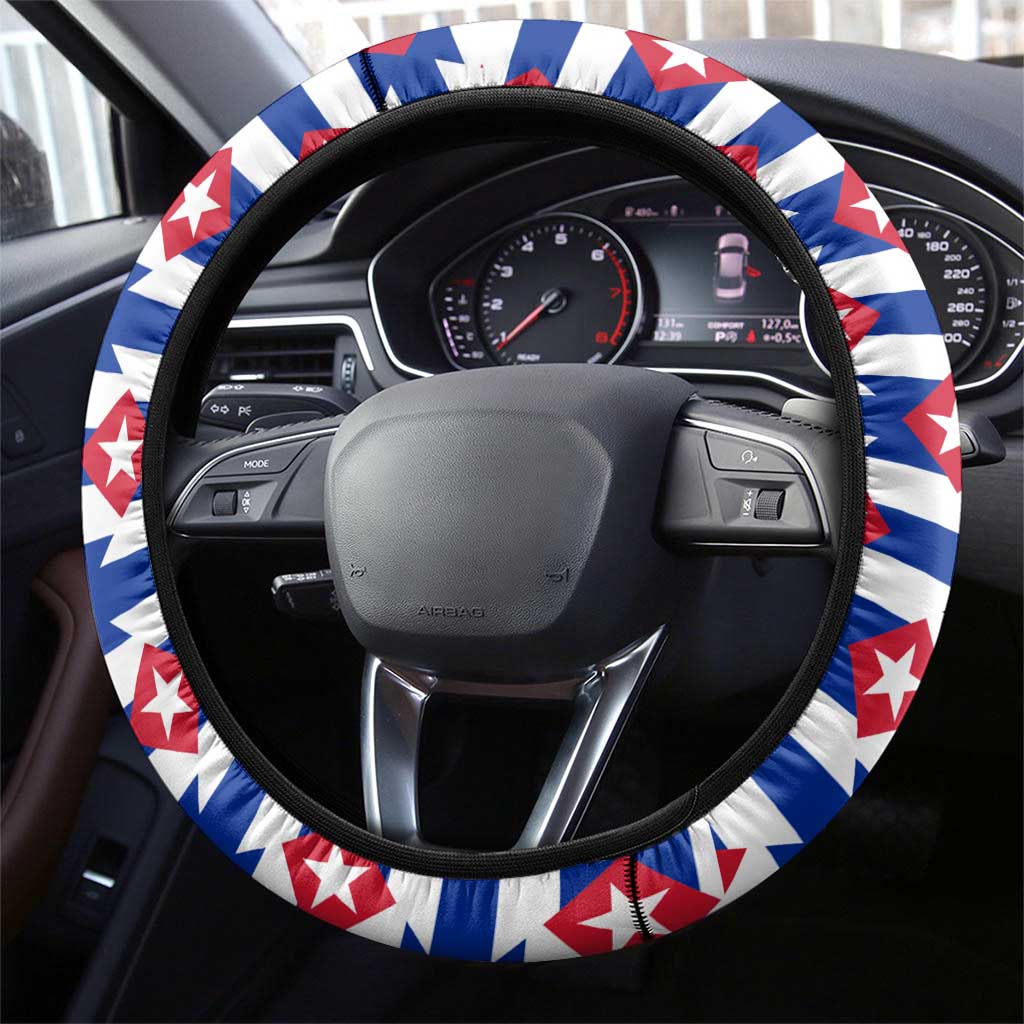 Cuba Christmas Steering Wheel Cover with Santa Hummingbird Cuban Flag Feliz Navidad and Snowflake - Wonder Print Shop