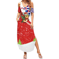 Cuba Christmas Summer Maxi Dress with Santa Hummingbird Cuban Flag Feliz Navidad and Snowflake - Wonder Print Shop