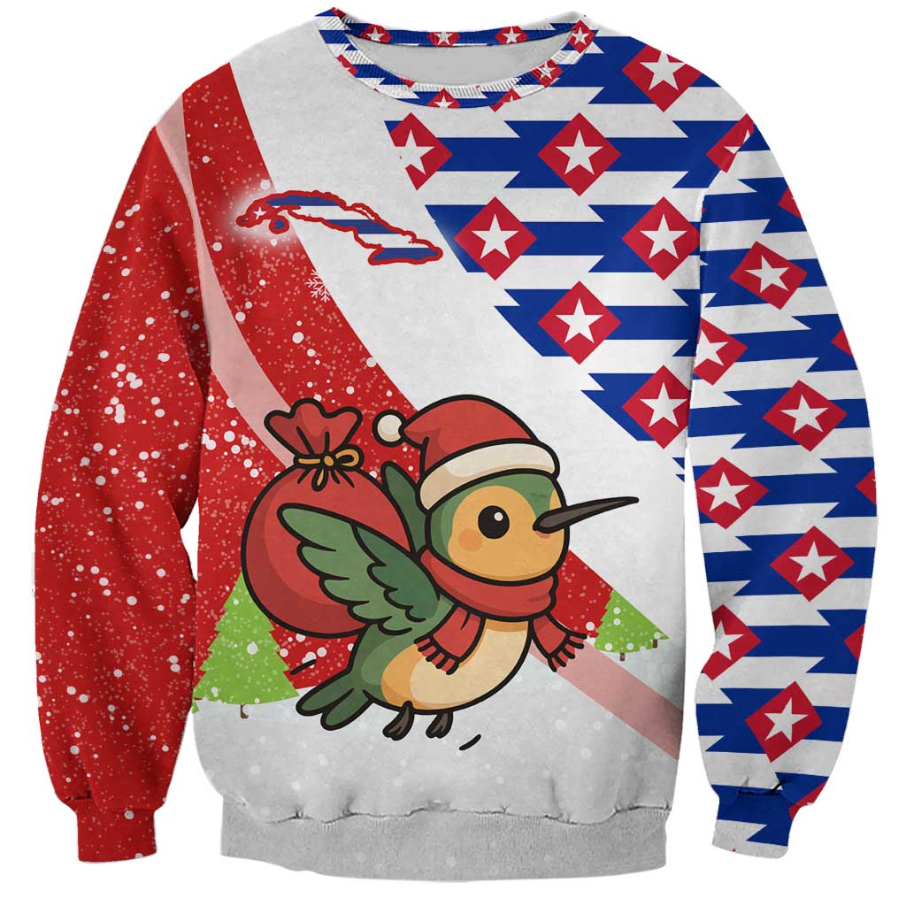 Cuba Christmas Sweatshirt with Santa Hummingbird Cuban Flag Feliz Navidad and Snowflake - Wonder Print Shop