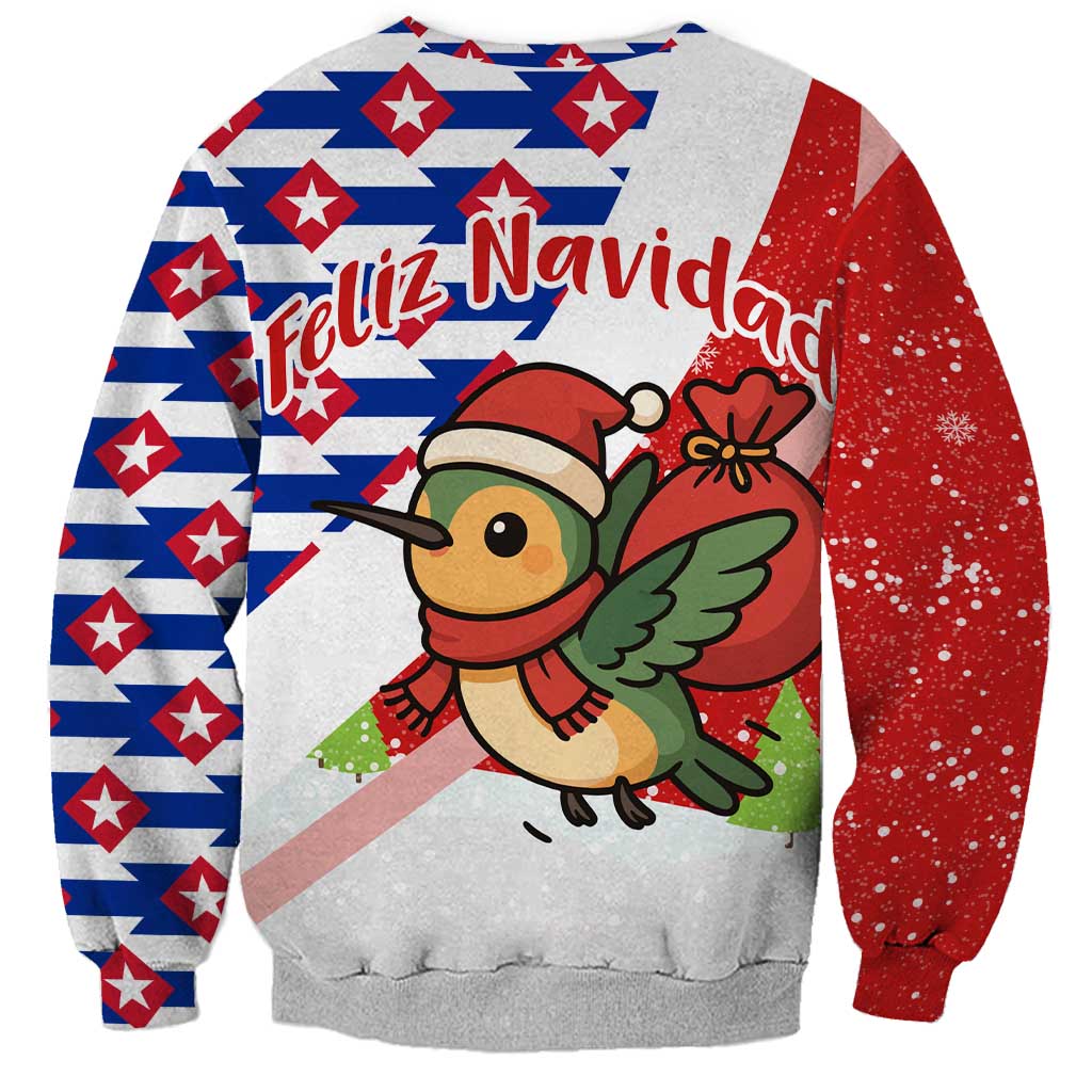 Cuba Christmas Sweatshirt with Santa Hummingbird Cuban Flag Feliz Navidad and Snowflake - Wonder Print Shop