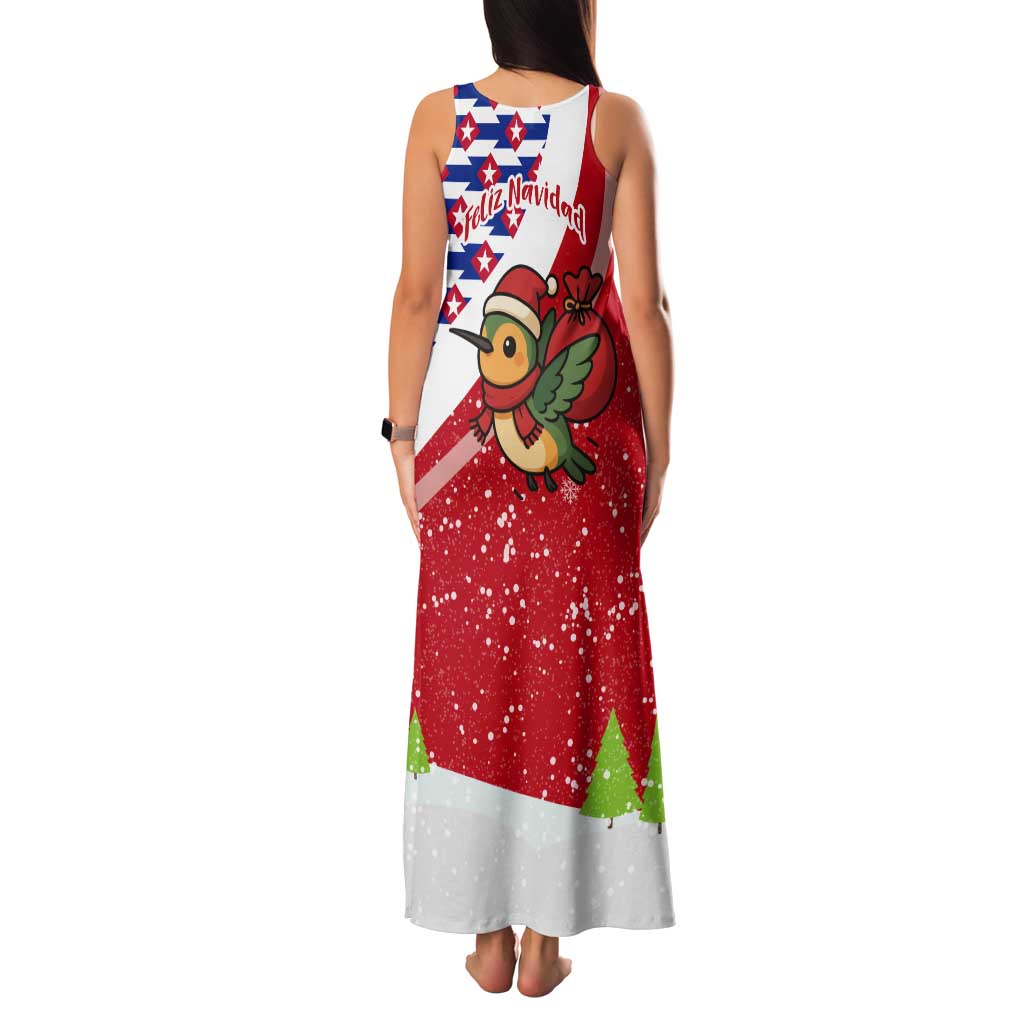 Cuba Christmas Tank Maxi Dress with Santa Hummingbird Cuban Flag Feliz Navidad and Snowflake - Wonder Print Shop