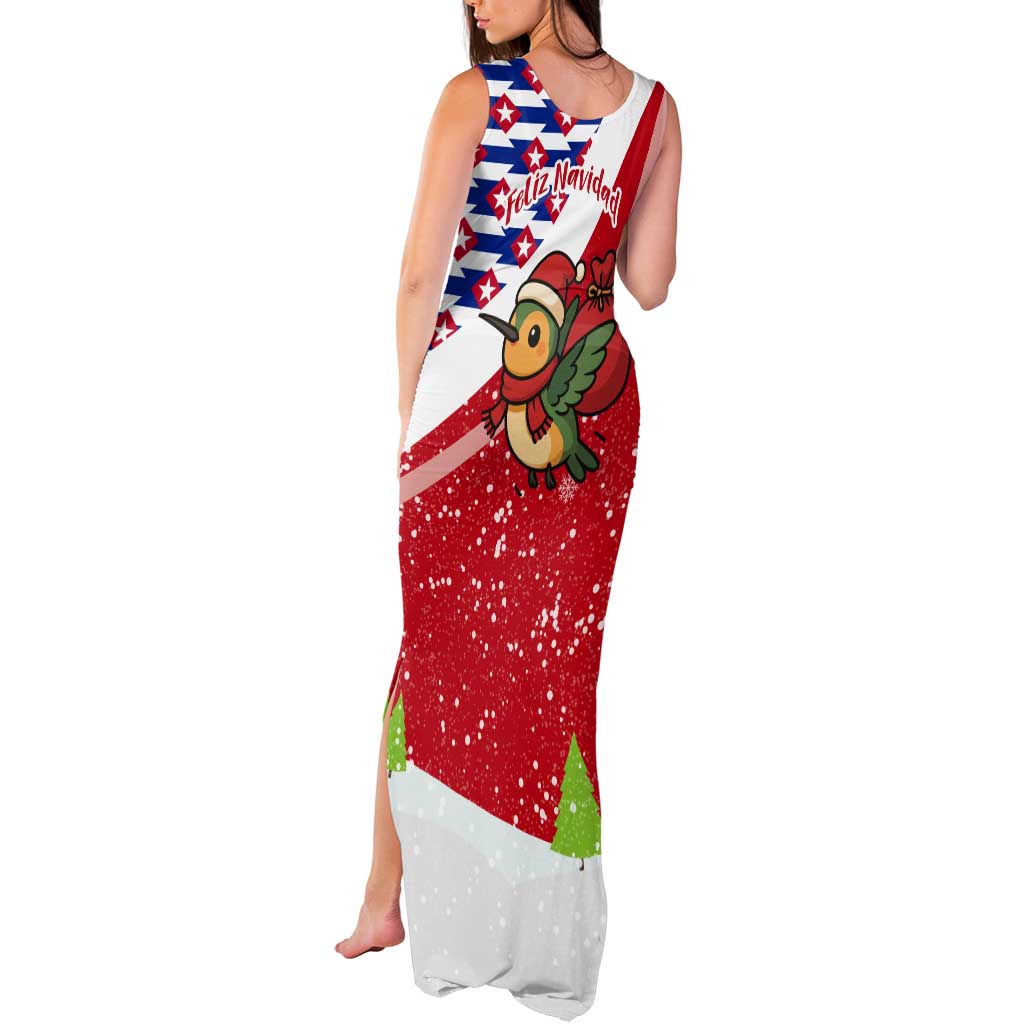 Cuba Christmas Tank Maxi Dress with Santa Hummingbird Cuban Flag Feliz Navidad and Snowflake - Wonder Print Shop