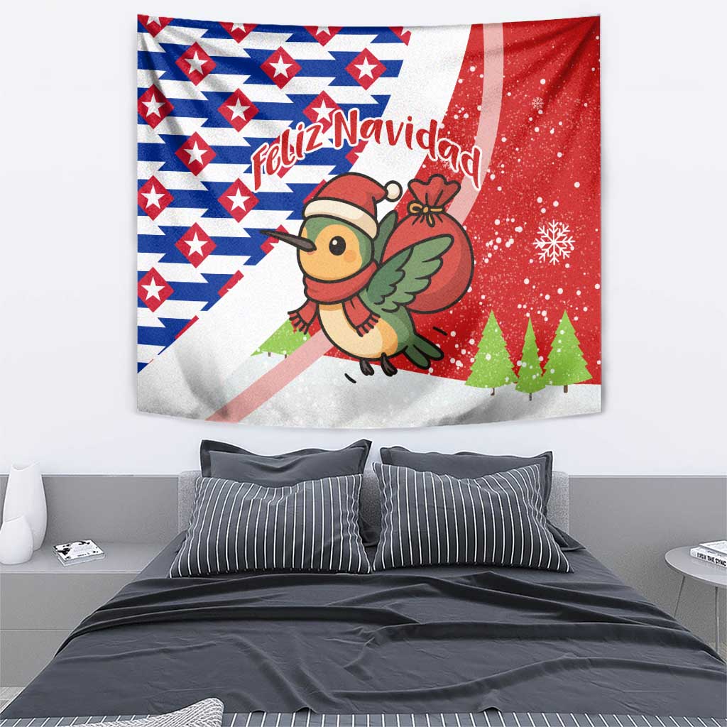 Cuba Christmas Tapestry with Santa Hummingbird Cuban Flag Feliz Navidad and Snowflake - Wonder Print Shop