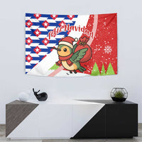 Cuba Christmas Tapestry with Santa Hummingbird Cuban Flag Feliz Navidad and Snowflake - Wonder Print Shop