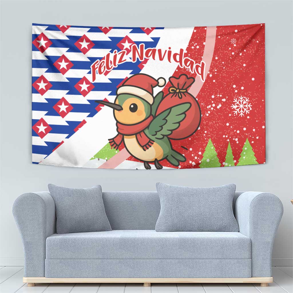 Cuba Christmas Tapestry with Santa Hummingbird Cuban Flag Feliz Navidad and Snowflake - Wonder Print Shop
