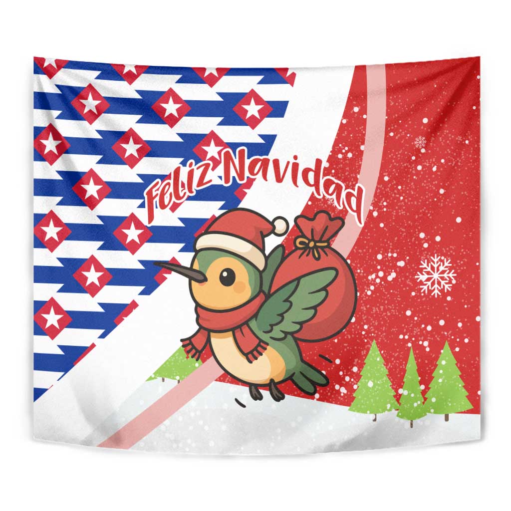 Cuba Christmas Tapestry with Santa Hummingbird Cuban Flag Feliz Navidad and Snowflake - Wonder Print Shop