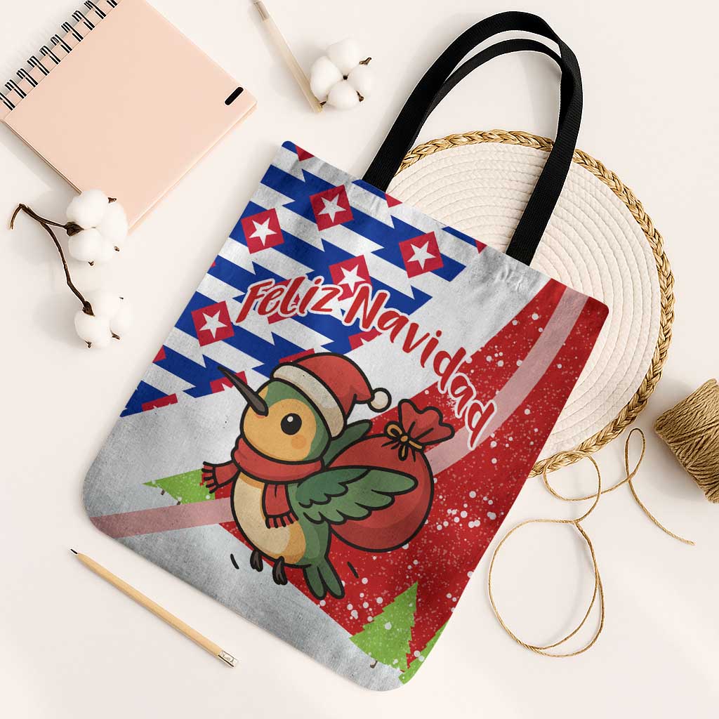 Cuba Christmas Tote Bag with Santa Hummingbird Cuban Flag Feliz Navidad and Snowflake - Wonder Print Shop