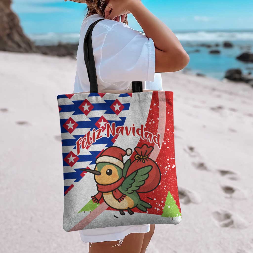 Cuba Christmas Tote Bag with Santa Hummingbird Cuban Flag Feliz Navidad and Snowflake - Wonder Print Shop