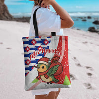 Cuba Christmas Tote Bag with Santa Hummingbird Cuban Flag Feliz Navidad and Snowflake - Wonder Print Shop