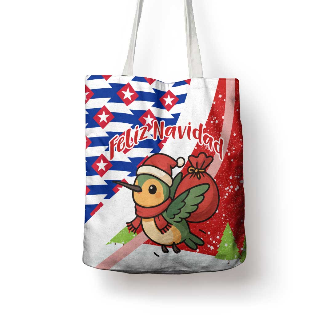 Cuba Christmas Tote Bag with Santa Hummingbird Cuban Flag Feliz Navidad and Snowflake - Wonder Print Shop