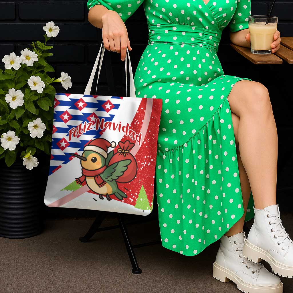Cuba Christmas Tote Bag with Santa Hummingbird Cuban Flag Feliz Navidad and Snowflake - Wonder Print Shop