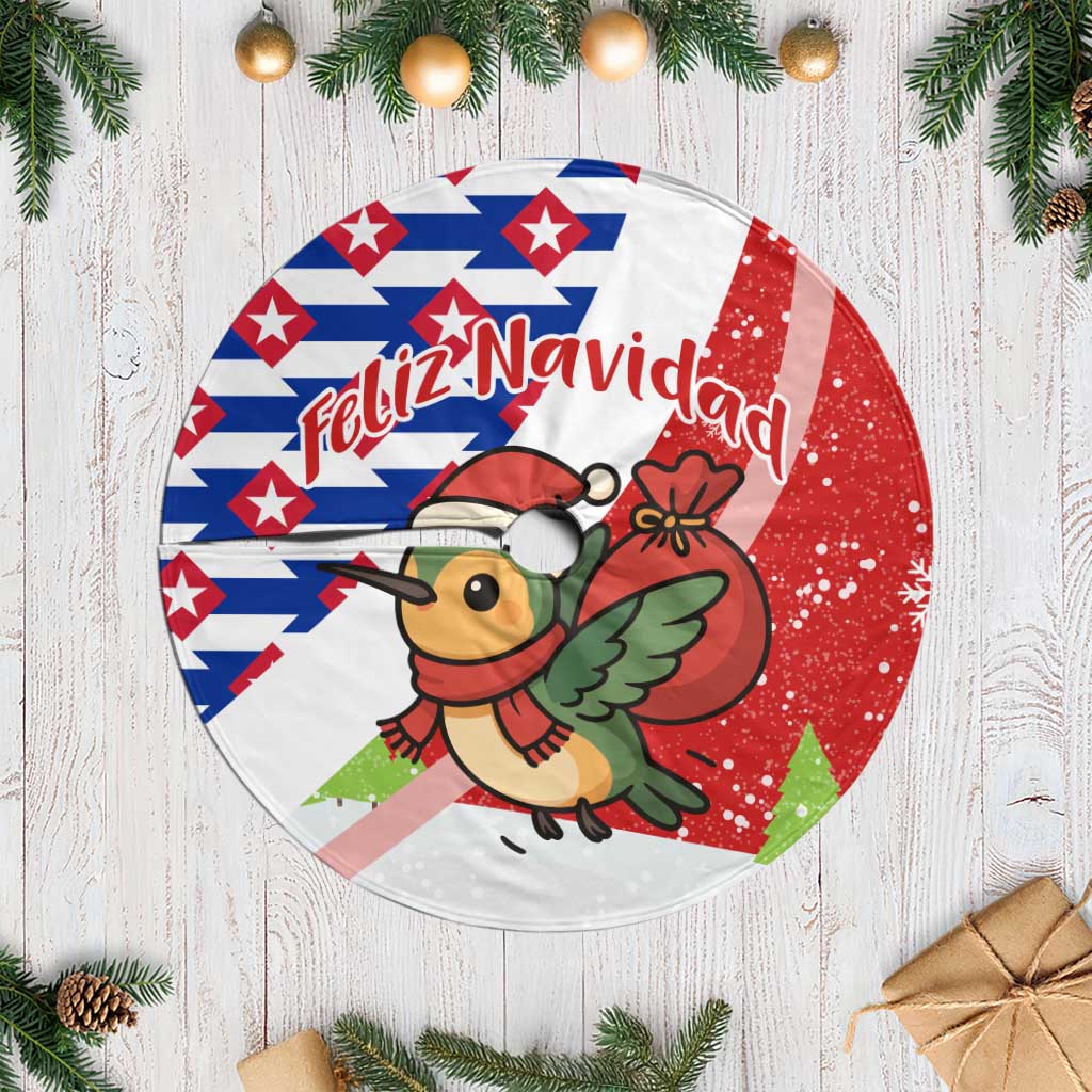 Cuba Christmas Tree Skirt with Santa Hummingbird Cuban Flag Feliz Navidad and Snowflake - Wonder Print Shop