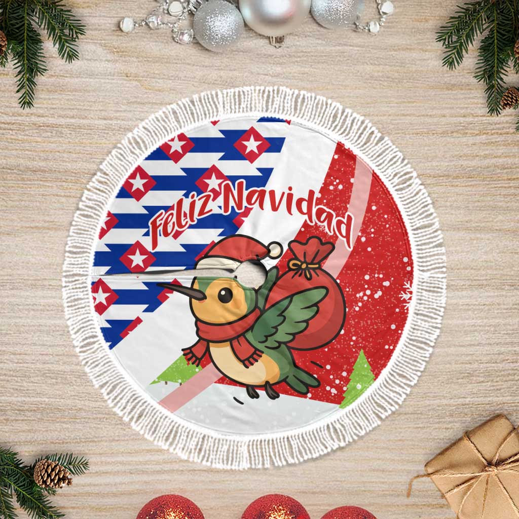 Cuba Christmas Tree Skirt with Santa Hummingbird Cuban Flag Feliz Navidad and Snowflake - Wonder Print Shop