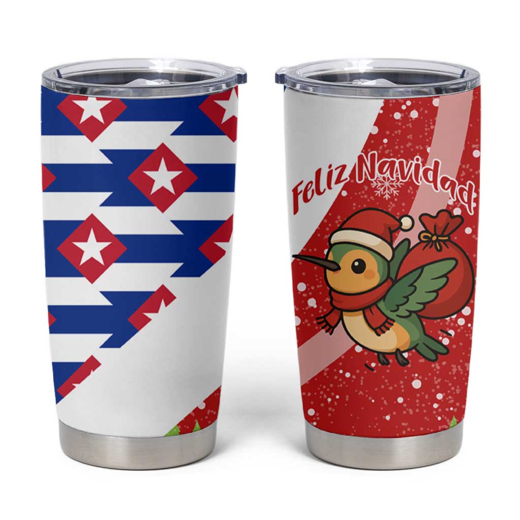 Cuba Christmas Tumbler Cup with Santa Hummingbird Cuban Flag Feliz Navidad and Snowflake - Wonder Print Shop