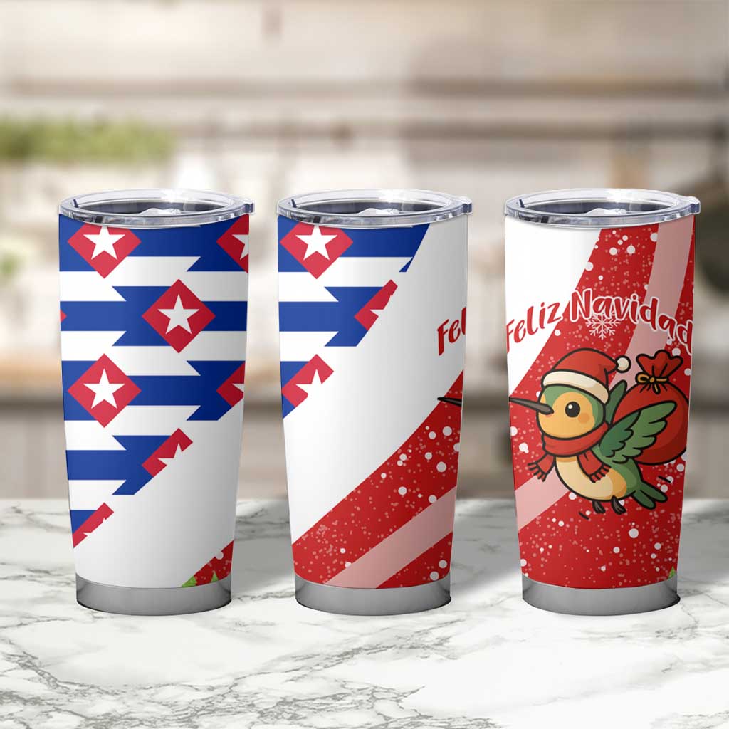 Cuba Christmas Tumbler Cup with Santa Hummingbird Cuban Flag Feliz Navidad and Snowflake - Wonder Print Shop