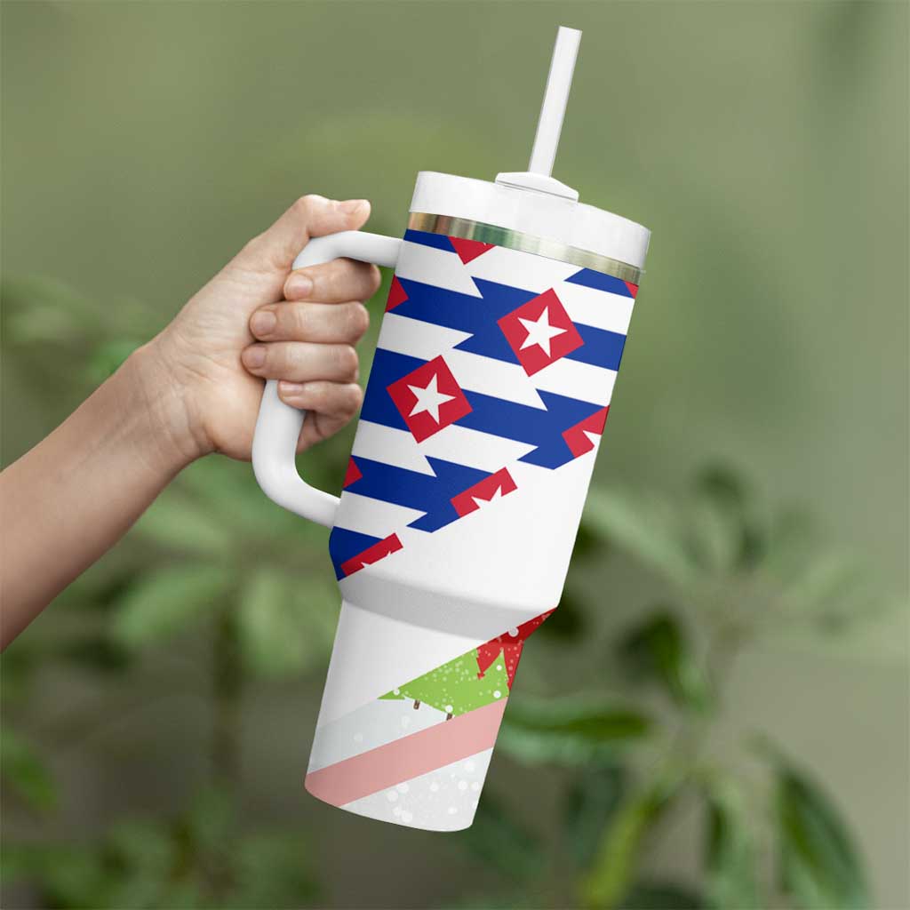 Cuba Christmas Tumbler With Handle with Santa Hummingbird Cuban Flag Feliz Navidad and Snowflake - Wonder Print Shop