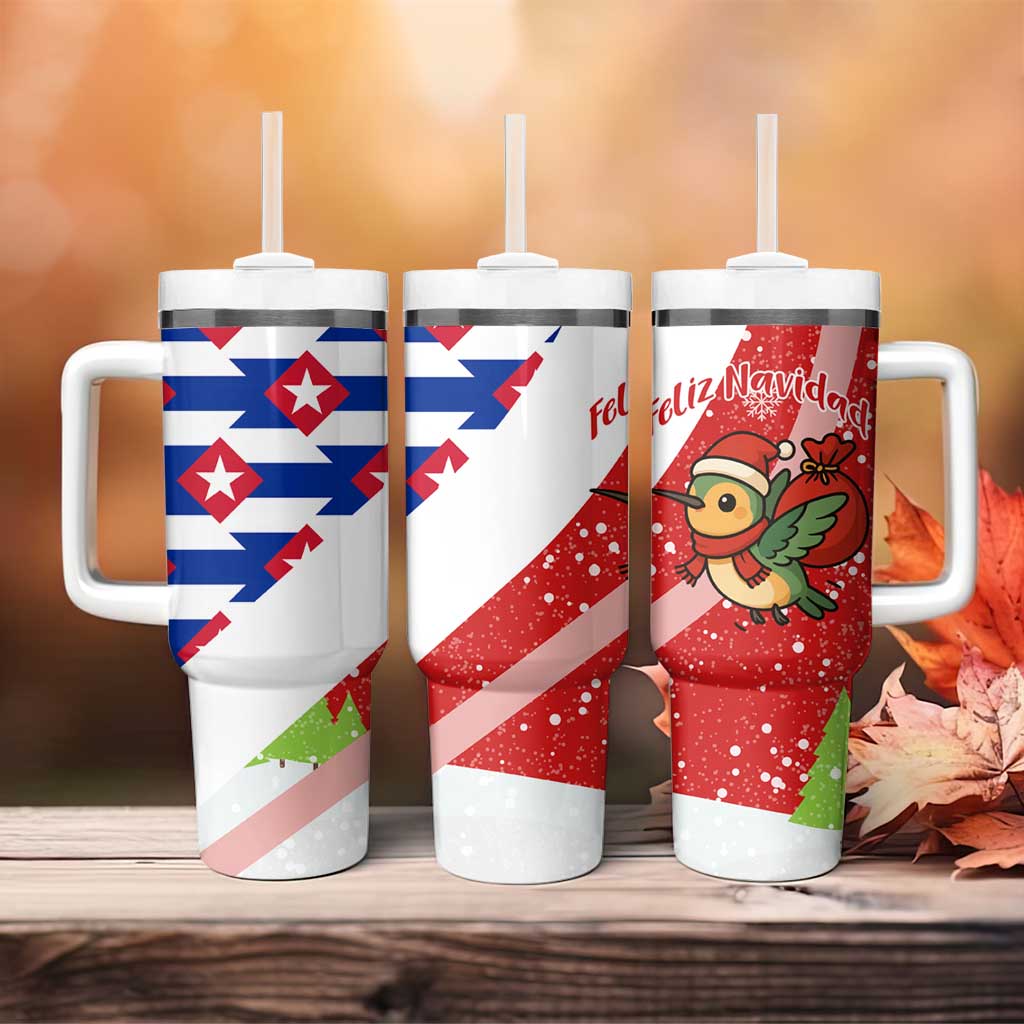 Cuba Christmas Tumbler With Handle with Santa Hummingbird Cuban Flag Feliz Navidad and Snowflake - Wonder Print Shop