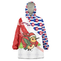 Cuba Christmas Wearable Blanket Hoodie with Santa Hummingbird Cuban Flag Feliz Navidad and Snowflake - Wonder Print Shop