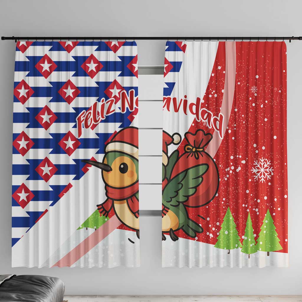 Cuba Christmas Window Curtain with Santa Hummingbird Cuban Flag Feliz Navidad and Snowflake - Wonder Print Shop
