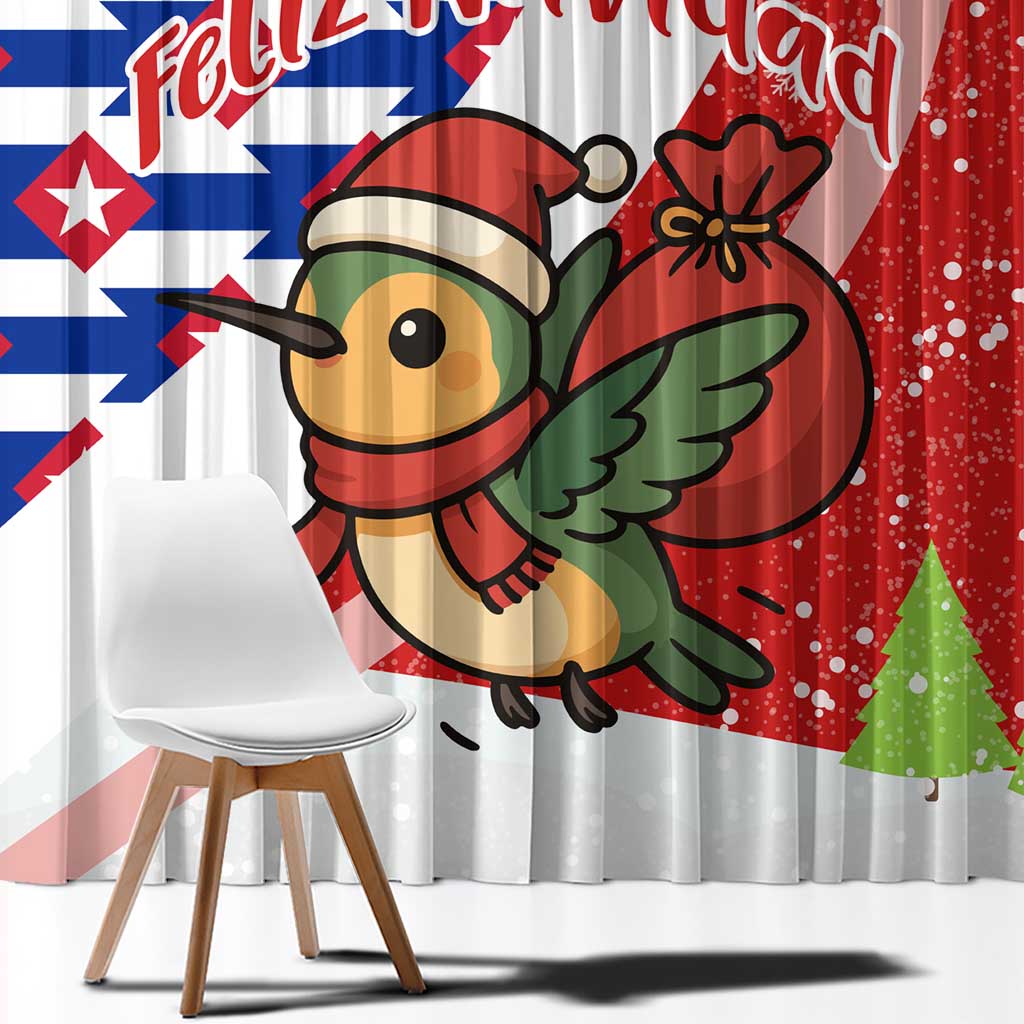 Cuba Christmas Window Curtain with Santa Hummingbird Cuban Flag Feliz Navidad and Snowflake - Wonder Print Shop