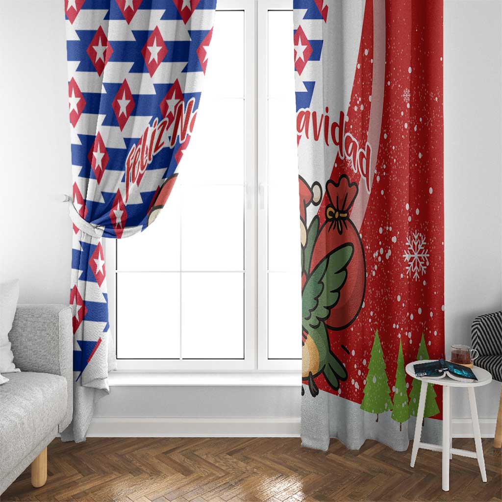 Cuba Christmas Window Curtain with Santa Hummingbird Cuban Flag Feliz Navidad and Snowflake - Wonder Print Shop