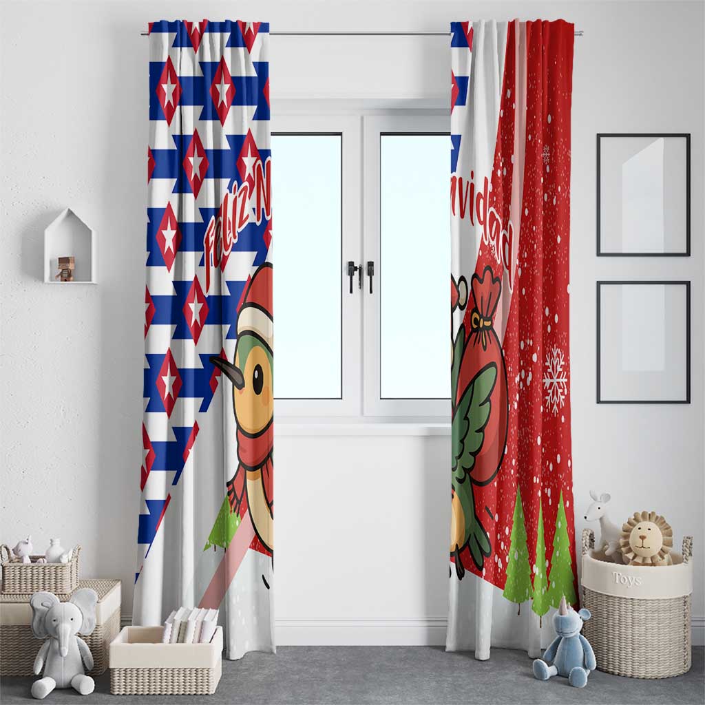 Cuba Christmas Window Curtain with Santa Hummingbird Cuban Flag Feliz Navidad and Snowflake - Wonder Print Shop