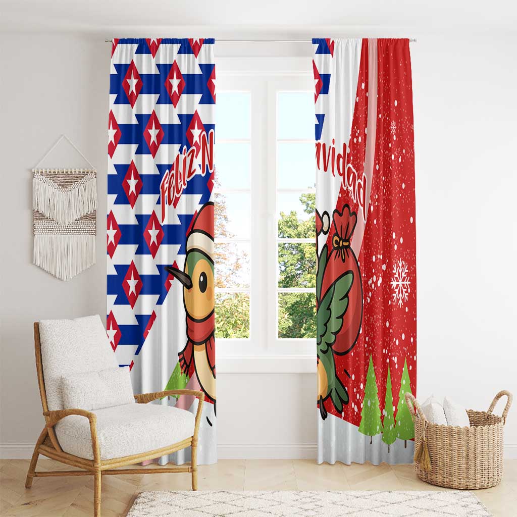 Cuba Christmas Window Curtain with Santa Hummingbird Cuban Flag Feliz Navidad and Snowflake - Wonder Print Shop
