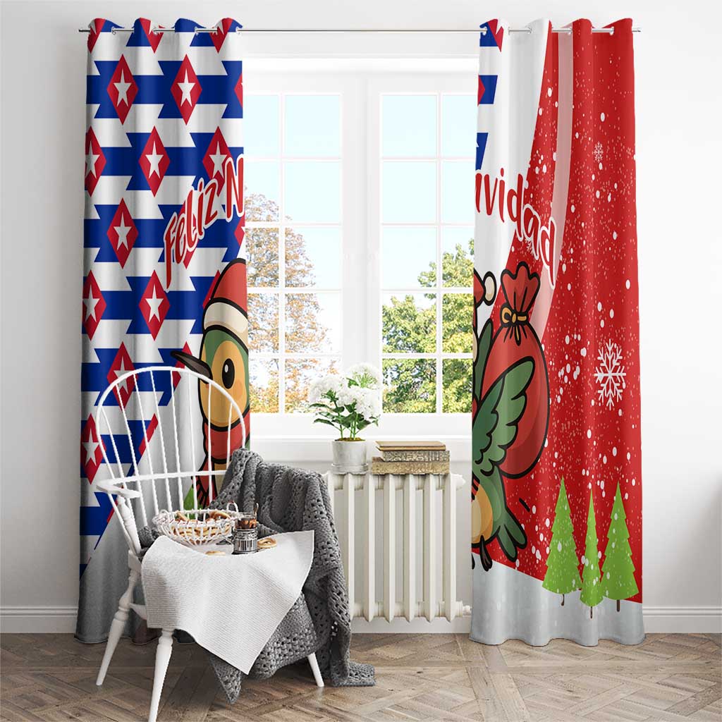 Cuba Christmas Window Curtain with Santa Hummingbird Cuban Flag Feliz Navidad and Snowflake - Wonder Print Shop