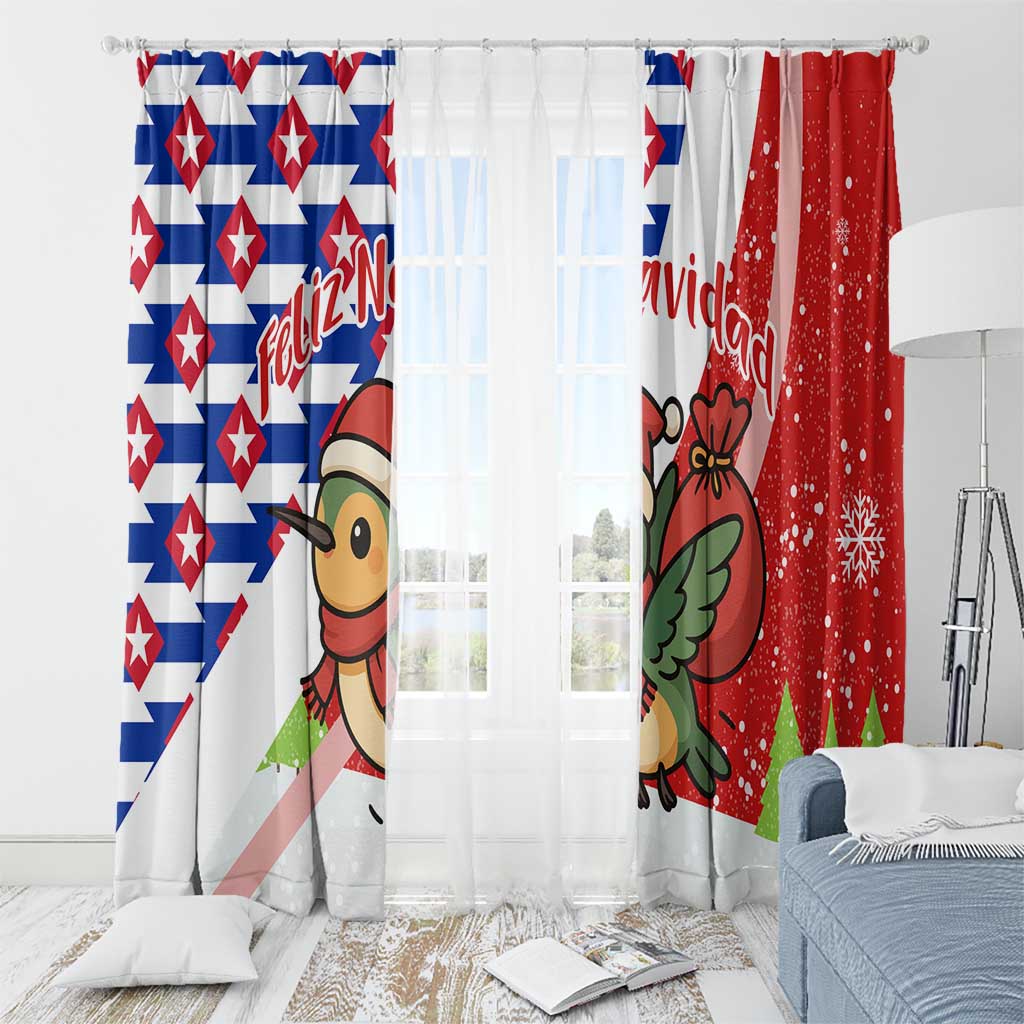 Cuba Christmas Window Curtain with Santa Hummingbird Cuban Flag Feliz Navidad and Snowflake - Wonder Print Shop