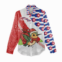 Cuba Christmas Women Casual Shirt with Santa Hummingbird Cuban Flag Feliz Navidad and Snowflake - Wonder Print Shop