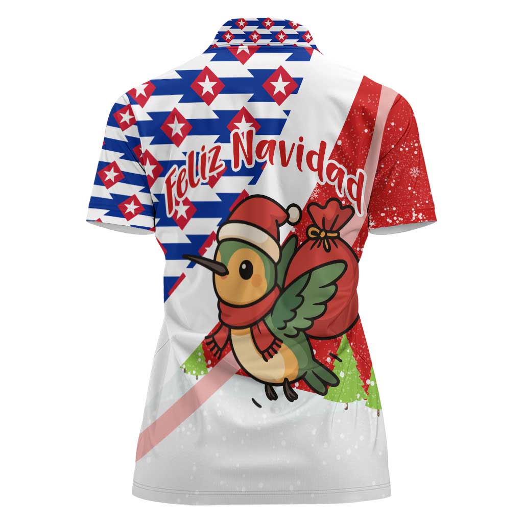 Cuba Christmas Women Polo Shirt with Santa Hummingbird Cuban Flag Feliz Navidad and Snowflake - Wonder Print Shop