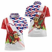 Cuba Christmas Women Polo Shirt with Santa Hummingbird Cuban Flag Feliz Navidad and Snowflake - Wonder Print Shop
