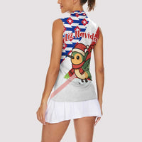 Cuba Christmas Women Sleeveless Polo Shirt with Santa Hummingbird Cuban Flag Feliz Navidad and Snowflake - Wonder Print Shop