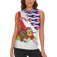 Cuba Christmas Women Sleeveless Polo Shirt with Santa Hummingbird Cuban Flag Feliz Navidad and Snowflake - Wonder Print Shop