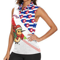 Cuba Christmas Women Sleeveless Polo Shirt with Santa Hummingbird Cuban Flag Feliz Navidad and Snowflake - Wonder Print Shop