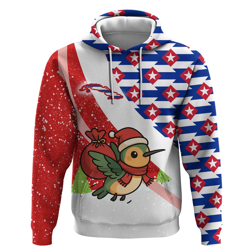 Cuba Christmas Zip Hoodie with Santa Hummingbird Cuban Flag Feliz Navidad and Snowflake - Wonder Print Shop