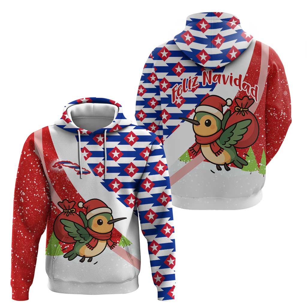 Cuba Christmas Zip Hoodie with Santa Hummingbird Cuban Flag Feliz Navidad and Snowflake - Wonder Print Shop