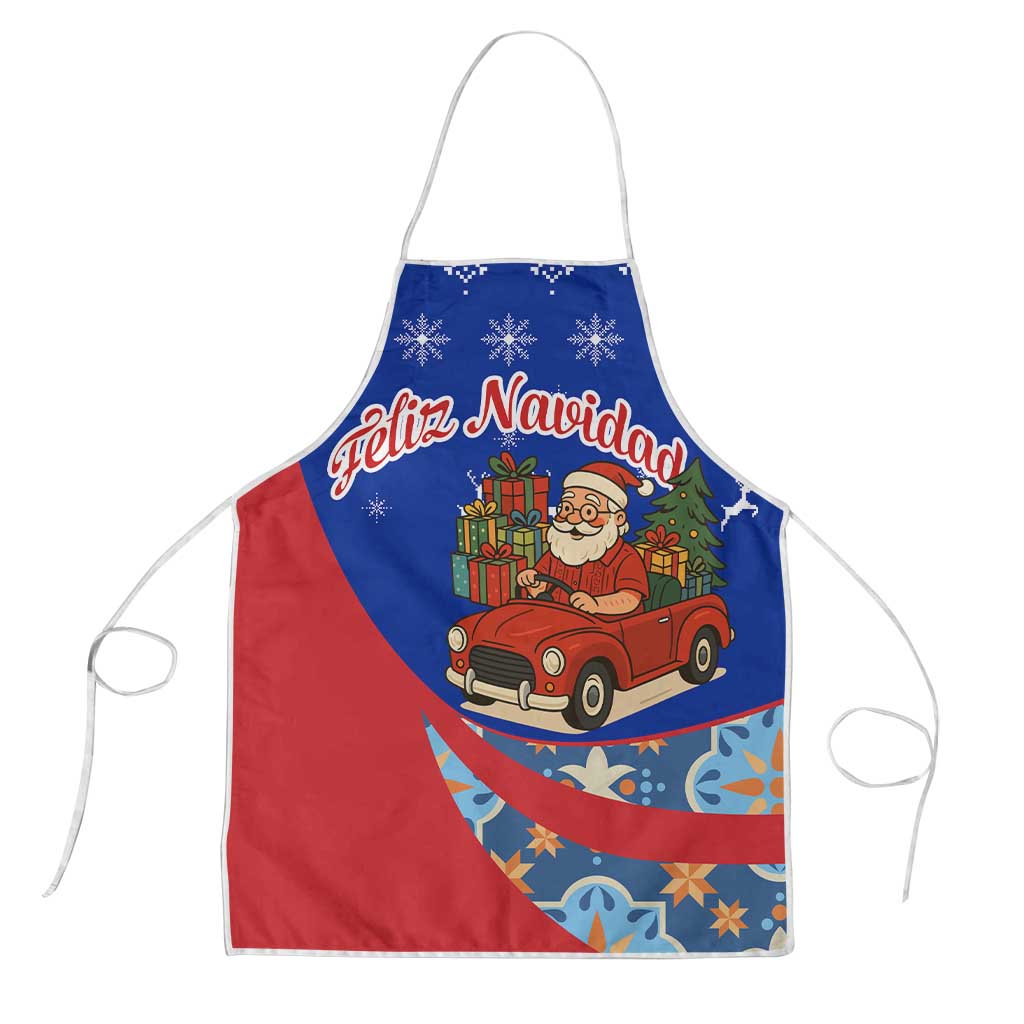Cuba Christmas Apron with Santa Driving Classic Car Cuban Seal Feliz Navidad and Holiday Gift - Wonder Print Shop
