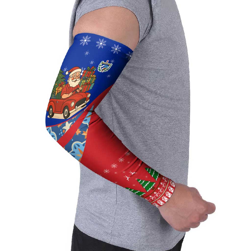 Cuba Christmas Arm Sleeves with Santa Driving Classic Car Cuban Seal Feliz Navidad and Holiday Gift - Wonder Print Shop